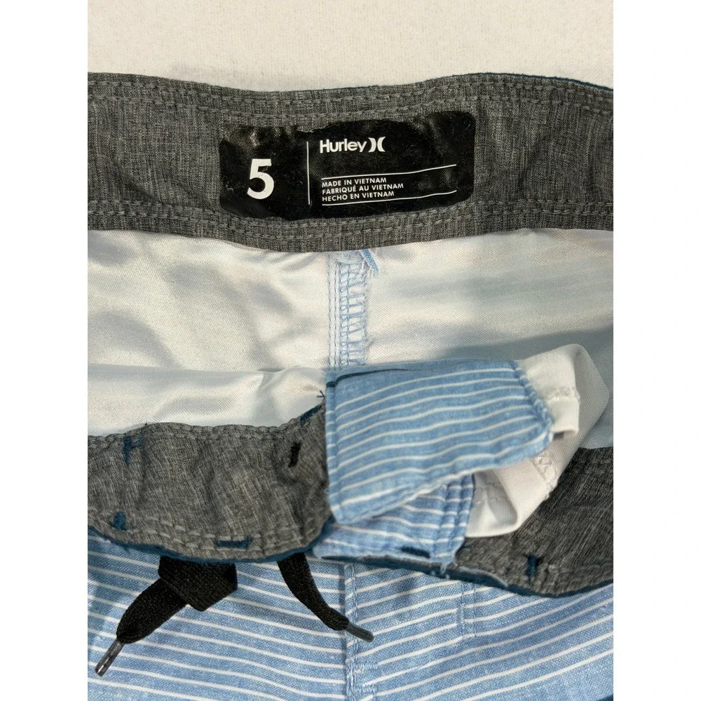 Hurley Boys Board Shorts Size 5 Blue Striped Swim‎ Trunks Pull On